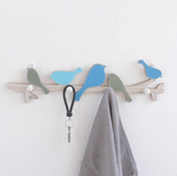 Patère bleu créatif oiseau bois murale crochet de porte étagère murale sac crochet patère vêtements ruraux suspendus rangée c