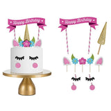 TD® Décoration gâteau licorne anniversaire fille arc-en-ciel fait à la main accessoire réutilisable ballon fête bannière happy birth