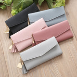 TD® Portefeuille Femmes Simple Long Gland à Franges Pompon Porte-monnaie Porte-cartes Sac à Main Gris Forme Enveloppe Tendance