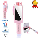 TD® Perche à selfie miroir samsung iphone stick support téléphone portable photos extensible réglable télescopique trepied rose