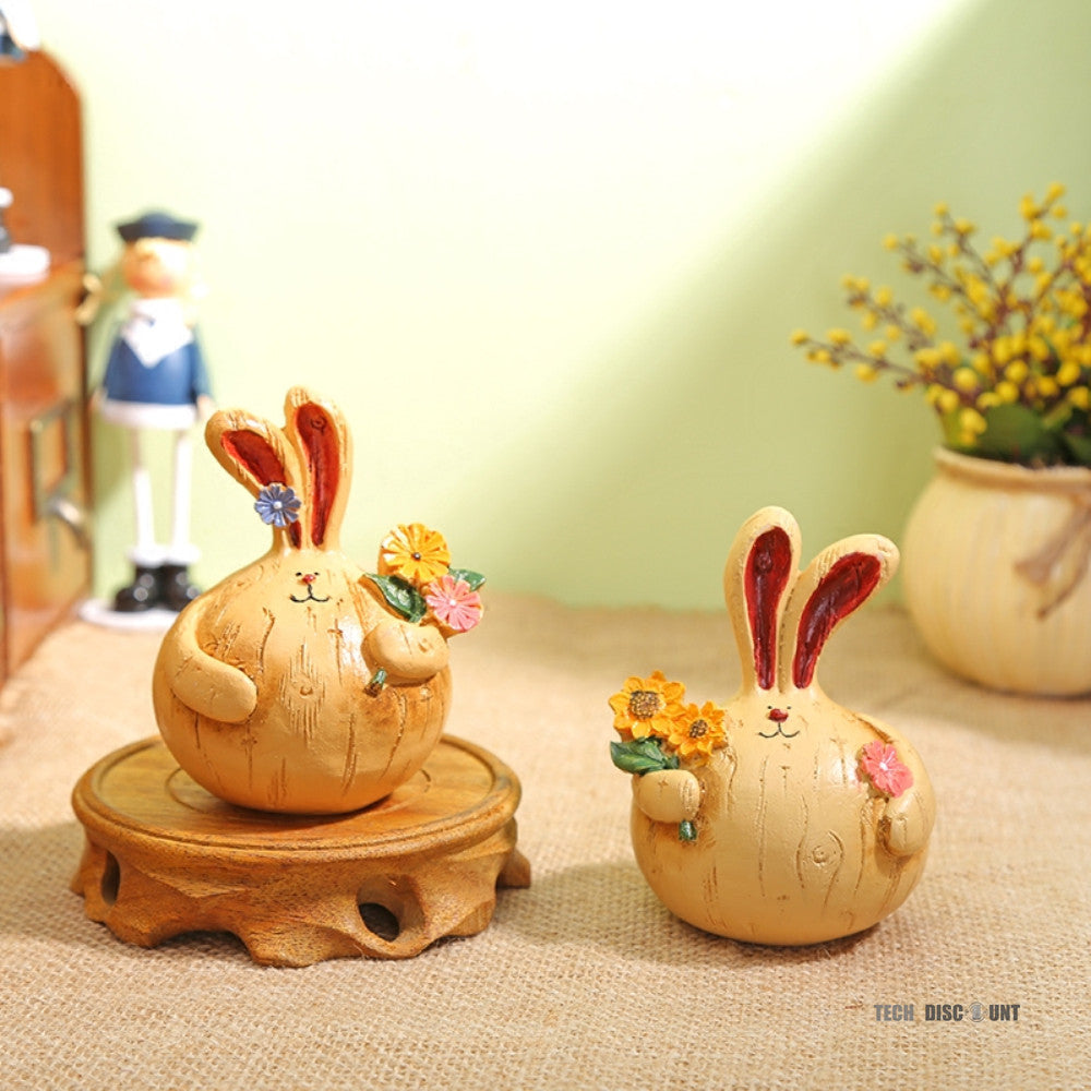 TD® Lapin de pâques décoration en résine naturelle objet décoratif ornements printemps maison bande dessinée fleur animal été