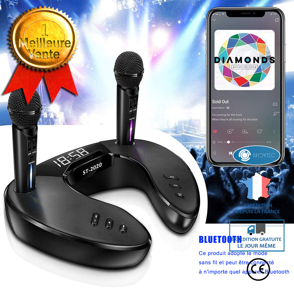 INN® Karaoke wireless microphone Portable home KTV player Mobile phone holder Bluetooth speaker (2 wireless microphones)