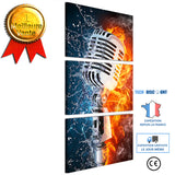 TD® LB21696 Mur Art photos HD imprimé salon décor à la maison 3 pièces Microphone eau feu toile artistique peintures Rock musique af