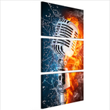 TD®  Mur Art photos HD imprimé salon décor à la maison 3 pièces Microphone eau feu toile artistique peintures Rock musique affich