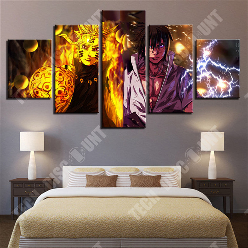 TD® Toile mur Art photo décor à la maison salon 5 pièces Naruto et Sasuke peinture HD impression Anime personnage affiche avec cadre