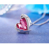 TD® Collier Chaine Sautoir Cadeau Noel d'Amour avec un Pendentif Ajouré d'un Zircon Rose en Forme de Coeur et Serti de Strass/ Femme