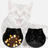 TD® Oreilles de chat bol de chat bouche oblique eau potable ustensiles de nourriture pour animaux compagnie protège-cou noir bol uni