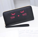 TD® Portefeuille Long en Cuir PU Noir avec un Dessin Abstrait d'un Visage de Chat avec une Anse Porte-Monnaie Porte-Cartes Pochettes