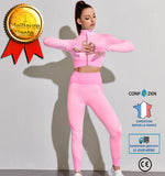 Costume de yoga costume de yoga de sport rose running fitness nylon nylon séchage rapide pantalon à manches longues convient