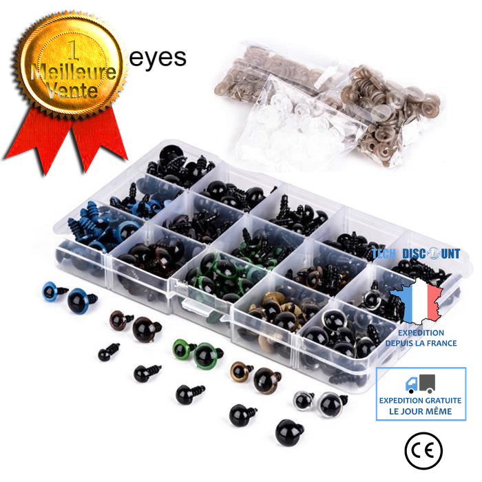 100 pièces 6-12mm noir en plastique artisanat yeux de sécurité