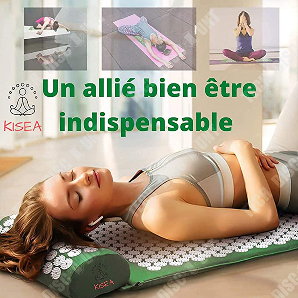 TD® Kit d'Acupression Tapis Coussin de Massage Oreiller d'Acupuncture pour Yoga Traitement des Douleurs Tensions Vert foncé 68×42×2.