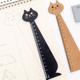 Règle en bois Protection de l'environnement papeterie rétro Fournitures scolaires bande dessinée créative  de dessin de chat