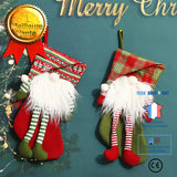 TD® Chaussettes de bonbons de Noël Poupée sans visage en trois dimensions Chaussettes de Noël Pieds doux Sac cadeau Rudolph rayé