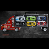 TD® TECH DISCOUNT® - Jeu Jouet Camion Rouge 12 petites voitures intégrées multicolores pour enfant mallette transportable Cadeau gar