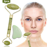 TD® Rouleau Pierre Jade et GuaSha Set pour Soin du Visage, Anti-âge, Anti-Ride Naturel Rajeunissant, Retenseur,Peau Jeune et Belle