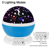 TD® Bleu LED Lampe Projection Veilleuse Bébé Etoile Lumière Enfant 360º Rotation