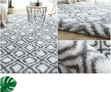 TD® NAZAR TRELLIS Tapis de salon Shaggy - Style berbère - 160 x 220 cm - Crème et marron