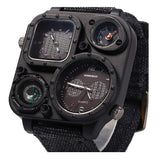 INN® Montre à quartz personnalité créative des hommes multi-fuseaux horaires sport denim calendrier heure mondiale GMT deux places