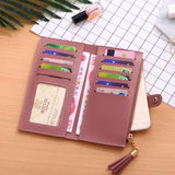 TD® Portefeuille Femmes Simple Long Porte-Monnaie Gland à Franges Porte-Cartes Sac à Main  Couleur Taupe Rouge Double Fermeture
