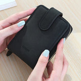 TD® Porte-Monnaie en Cuir PU de Couleur Unie Noir pour Femmes Portefeuille Porte-Cartes/ Double Fermetures Zip et Bouton à Pression
