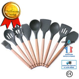 Ustensiles De Cuisine Poignée En Bois Silicone Cuisine Ustensiles De Cuisine Cuillère Pelle Cuisine Outils De Cuisine Set (9P