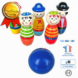 TD® Lot de Quille Colorées en Bonhomme Jouet pour enfants en bois boule de bowling Quille drôle enfants jeu de plein Air accessoires
