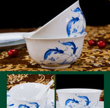 TD® Ensemble de bols en porcelaine bleue et blanche de style chinois