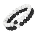 Bracelets de couple noir mat et blanc magnésite Ensemble de 2 pièces pour hommes et femmes Bijoux cadeau