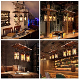 TD® Lustre industriel rétro bar lumière 3 * E27 réglable en hauteur style industriel éclairage en bois massif restaurant lustre