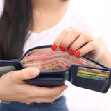 TD® Porte-Monnaie en Cuir PU Bleu pour Femme Porte-Cartes Détails Couronne Doré  Incrusté sur le Rabat Multi-Rangements Multi-Poches