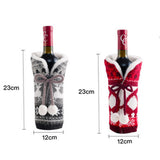 TD® Décoration de Noël boule de cheveux tricoté vin rouge ensemble maison restaurant habiller atmosphère bouteille vin rouge sac 2 p