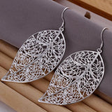 TD® Boucles d'Oreilles en Forme de Feuille Intérieur Motifs Creux en Dentelle Mode Bijoux Argent Plaqué 925  Femmes Cadeaux