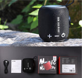 TD® Haut-parleur sans fil Bluetooth noir cylindrique avec touches blanches en plein air, étanche Mini haut-parleur en tissu portable