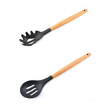 TD® 11 pièces ustensiles de cuisine Durable résistant à la chaleur Silicone poignée en bois louche à soupe antiadhésive  BARBECUE
