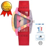 TD® Amoureux montre en bois dames montre en bois de bambou bracelet en cuir montre étanche avec boîte-cadeau