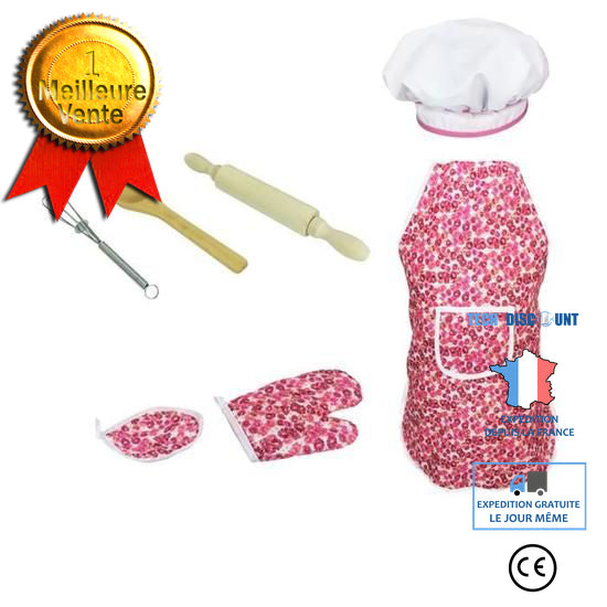 TD® Kit Tablier-Chapeau de 7 Pièces de Cuisine pour Jeux de Rôles Enfants/ Filles/ Costume Jeu de rôle Kit Tablier