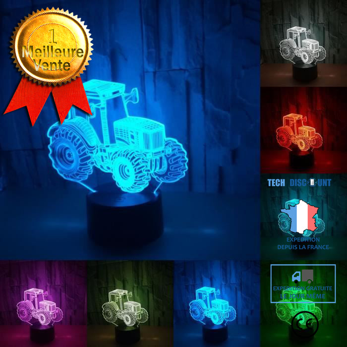 TD® Lampe 3D LED Forme de Tracteur / 7 Changement couleur Interrupteur Tactile LED Veilleuse Acrylique Décoration Veilleuse Cadeau