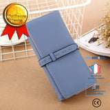 TD® Portefeuille Long Cuir PU pour Femmes Pochette Simple Chic Couleur Unie Bleu Gris Finitions Précises Original Fermeture Coutures