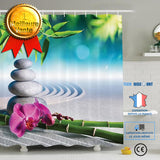 TD® Rideau de Douche /Bain Bambous Pierres Fleurs Orchidées Style Zen Effet 3D  180x180cm Polyester Résistant/Protection/Imperméable