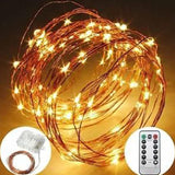 TD®  Guirlande lumineuse LED en cuivre étanche Noël 10M 100 LED 8 modes avec Télécommande Blanc chaud