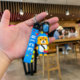 TD® Creative pixel wind cartoon cross dress petit tigre silicone porte-clés métal porte-clés anneau mignon sac pendentif bleu porte-