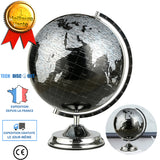 TD® Globe Terrestre en Métal/ Version Pédagogique/ Simple décoration de globe en métal noir et blanc/ Bureau/ Salon