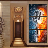 TD® LB21696 Mur Art photos HD imprimé salon décor à la maison 3 pièces Microphone eau feu toile artistique peintures Rock musique af