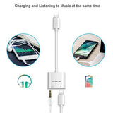 TD® adaptateur écouteur iPhone chargeur rapide USB + port jack AUX femelle vers Lightning charge couleur blanc pour téléphones sans