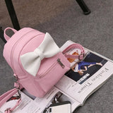 TD® Sac à Dos en Cuir PU Rose et Gros Nœud Blanc/Femmes avec Fermeture à Zip Sac à Main Sangles Amovibles Fermetures en Métal