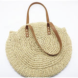 TD® Sac à main d'été en paille ronde, paille beige tissée à la main, Sac de plage avec bandoulière, sachet de voyage en paille