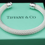 Bracelet en argent pour femme à la mode plaqué argent jonc tube net Bracelet femme bijoux créatifs vacances, cadeau d'anniver