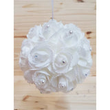 TD® Boule de fleur avec strasses pour décoration Table/ Salle de mariage BLANC x 1/ Fleur Rond perlée avec Accroche