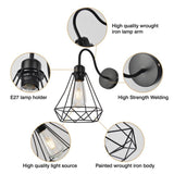 TD® iDEGU Lot de 2 Applique Murale forme Diamant en Métal Fer Noir, Lustre abat-jour Cage Forgé Lampe Rétro Industrielle E27 pour Cu
