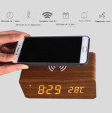 INN® sans fil horloge en bois Creative LED téléphone portable de chargement sans fil réveil en bois de chargement de téléphone porta